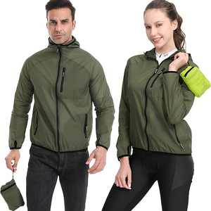 Veste coupe-vent unisexe vert olive, col montant, fermeture éclair, légère, coupe-vent, pliable, pour homme - Product Image 3
