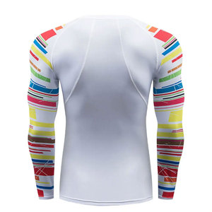 <b>Men</b> White Long Sleeve <b>Compression</b> Rash Guard With Colorful Striped Sleeves Quick Dry Sport <b>Shirt</b> Adult Fit - Product Image 3