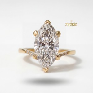 Anillo de Compromiso con Corte Marquesa en Oro, Tallo Cónico, Diamante Cultivado en Laboratorio, Anillo Nupcial, Talla Personalizada, Regalo Elegante para Aniversario de Bodas o Fiesta - Product Image 4