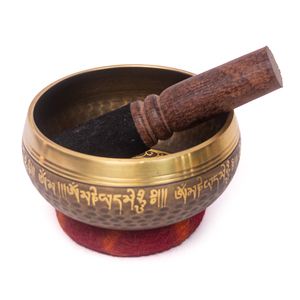 Bol chantant tibétain authentique en métal sculpté, yeux de Bouddha, plaqué or antique, pour méditation, sonothérapie, yoga (11 cm) - Product Image 2