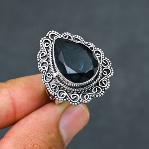 Bague en argent sterling 925 avec onyx noir synthétique et pierre en forme de poire, faite à la main, ornée de pierres précieuses turquoise, bijoux de mariage – Nouveauté très prisée - Product Image 4