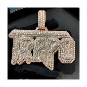Collier unisexe en argent 925 avec pendentif lettre personnalisée en or rose, moissanite et perle d'eau de mer, plaqué rhodium, style hip-hop de luxe - Product Image 2