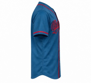 Camiseta de Béisbol Sublimada Azul Rey Personalizada, Uniforme de Softbol para Equipo Cherry Bombs, con Botones, Transpirable, de Malla, de Alto Rendimiento - Product Image 5