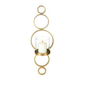 Skies Trader Modern Gold Metal Circle Wall Candle Holder Hanging Round Geometric Iron <b>Sconce</b> Glass Cylinder Votive Tealight Stan - Product Image 1