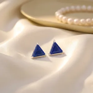 Natural Lapis Lazuli Triangle Cut Stud <b>Earrings</b> 925 Sterling <b>Silver</b> <b>Blue</b> Gemstone Fine Jewelry Women Wholesale Supplier - Product Image 1