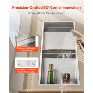 Nicchia Doccia Moderna in Acciaio Inossidabile 13 X 25 X 4 Pollici, Mensola da Bagno Incassata a Doppio Strato con Divisorio Cavo - Product Image 4