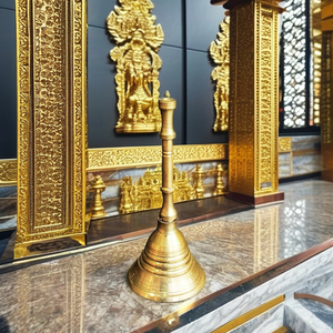 Brass Handbell Decor Hand-bell Handheld Ghanti Indian Decorative <b>Mandir</b> Pooja Items Wedding Diwali Home Office 3 Inch Gold - Product Image 2
