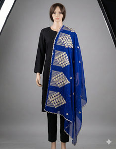 Tela de Voile de Algodón Índigo Floral de Alta Calidad, Transpirable, con Bordado y Pedrería, para Confección de Prendas Elegantes para Mujer, Uso Diario - Product Image 4