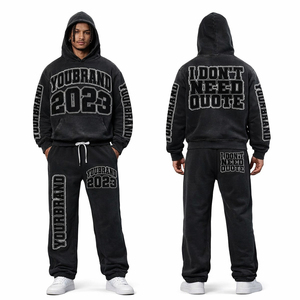 ชุดเซ็ตแทรคสูทผู้ชายแบบย้อมสีเอซิด พร้อมโลโก้สั่งทำ เสื้อฮู้ดดี้และกางเกงวอร์ม สไตล์สตรีทแวร์ วินเทจ โอเวอร์ไซส์ - Product Image 1