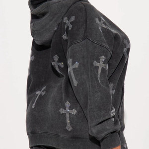 Survêtements d'hiver en polaire à strass unisexe, coupe ample, sweat à capuche et pantalon évasé, toutes pierres précieuses, 100% coton, ensembles de survêtements épais - Product Image 4