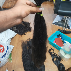 Cheveux humains vierges indiens en vrac, cheveux de temple, cheveux bruts d'Inde du Sud, double trame machine, toutes couleurs, pour tissage - Product Image 5