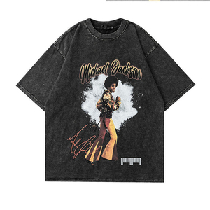 T-shirt vintage surdimensionné en coton 100% délavé à l'acide pour homme, style streetwear hip-hop estival - Product Image 5