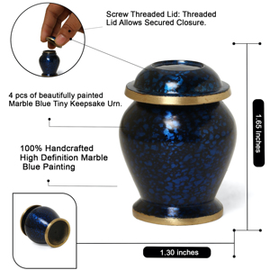 Urnes funéraires miniatures en laiton et marbre bleu, style américain, durables, lot de 4, pour cendres funéraires humaines, cendres commémoratives, crémation - Product Image 6