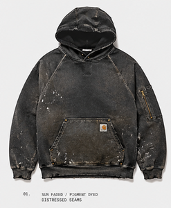 Sweat à capuche vintage délavé et usé, coupe oversize, pour l'hiver, 400+ GSM, en coton et polyester épais, molleton doux, sur mesure - Product Image 4
