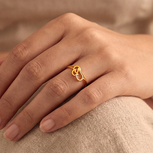 Anillo de Oro Sólido de 9K con Doble Corazón de Diseño para Mujer, Joyería Fina Minimalista Contemporánea, Fabricante de Joyería al por Mayor - Product Image 2