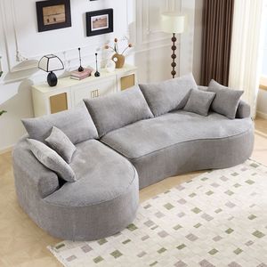 Divano Moderno in Tessuto Ciniglia Grigio Compresso Senza Struttura da 124,5 Pollici con 3 Cuscini Schienale e 4 Cuscini Decorativi per Soggiorno - Product Image 1