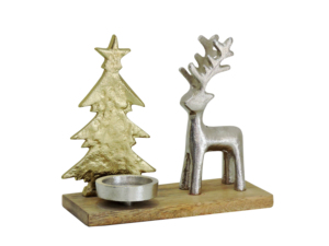 Porte-bougie décoratif en or et argent avec base en bois, centre de table de Noël - Product Image 2