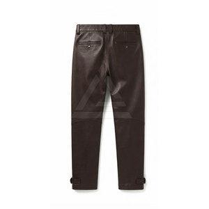 Men Brown <b>Leather</b> <b>Cargo</b> <b>Pants</b> With Side Flap Pockets Front Pockets Straight Fit And Stitching For Casual Outdoor Fashion - Product Image 2