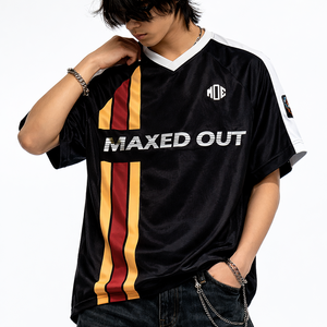 Vente en gros de maillots de football américain Y2k Streetwear à col en V, 220 GSM, maille polyester, design de panneaux personnalisés, fabricant OEM ODM de vêtements de sport - Product Image 1