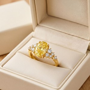 Bague de fiançailles en or massif 10K 14K 18K jaune, avec diamant ovale et diamant de laboratoire rond, certifiée IGI, couleur DEF, clarté VS VVS, vente en gros - Product Image 4