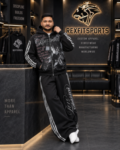 REXFITSPORTS Men <b>Black</b> DTF Printed Tracksuit Oversized <b>Zip</b> Up <b>Hoodie</b> Sweatpants Set Streetwear Two Piece Jogging Suit Private - Product Image 4