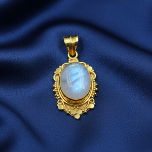Colgante de plata de ley 925 hecho a mano con piedra lunar arcoíris, cabujón ovalado vintage, joyería de piedras preciosas, regalo para ella. - Product Image 3
