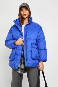 Veste matelassée bleue pour femme, personnalisable OEM, col montant, fermeture éclair, manches longues, chauffante, pour l'hiver, vente en gros - Product Image 5