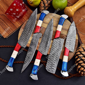 Hammered Blade Damascus Steel Industrial Grade Hand Forged Eco-Friendly Chef <b>Set</b> Ergonomic Durable Full Tang Professional Wood - Product Image 3