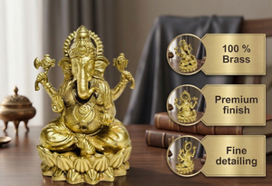 Ídolo de Ganesh Ji en Latón Puro, Arte Hecho a Mano 100% Latón, 4 x 3.5 x 6 cm, 77 g, Decoración para el Hogar y Regalos - Product Image 3