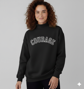 Sweat-shirt rose à col roulé pour femme, manches longues, tricoté, imprimé lettres Courage, pour l'automne, en coton respirant - Product Image 2