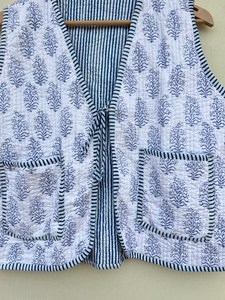 Indian Handmade 100% Cotton Eco-Friendly Quilted Anti-Wrinkle Quick Dry Breathable Front Pocket <b>Covered</b> <b>Button</b> Autumn Winter - Product Image 4