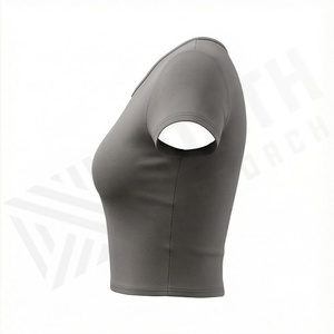 Camiseta Corta de Verano para Mujer, Color Personalizado, Corte Ajustado, Algodón y Poliéster, Cuello Redondo, Top Sexy de Manga Corta para Damas - Product Image 3