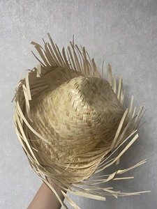 Vietnam Natural Bamboo <b>Straw</b> Adjustable Bucket <b>Hat</b> with Red Band Skull Embroidery Patch Adults Unisex Summer Beach Outdoor Party - Product Image 2