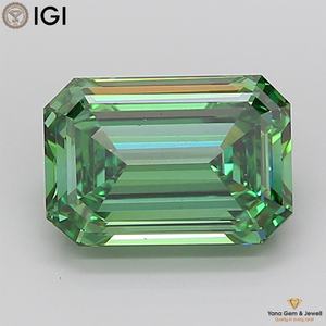Diamant de laboratoire cultivé CVD de forme émeraude, couleur vert vif fantaisie, clarté VS1, 1,00 carat, certifié IGI, pour un choix exclusif - Product Image 1