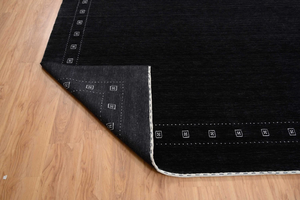 Tapis en laine Gabbeh noir tissé à la main avec bordure à pois blancs, grand tapis de sol, décoration d'intérieur confortable - Product Image 4