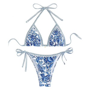 Floral Print Women Two Piece Swimsuit Halter <b>Triangle</b> Swimwear Summer Beachwear Bathing Suit 2 Piece Spandex Polyester <b>Bikini</b> - Product Image 1