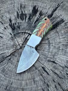 Cuchillo de caza de acero de Damasco hecho a mano con Funda de cuero OEM personalizable y mango de epoxi - Product Image 3