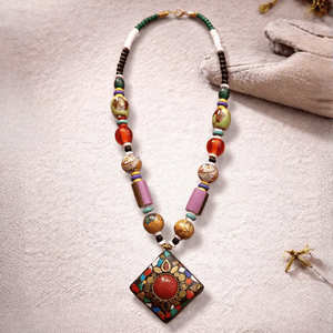 Premium Quality Handmade Multicolor Mosaic Pendant Beads <b>Necklace</b> for Women Ethnic <b>Statement</b> Jewelry Design - Product Image 6