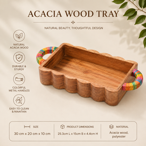 Premium Acacia Wood Decorative Serving <b>Tray</b> with Polyester Wrapped Handles | Handmade Snack Serving <b>Tray</b> for Home And Restaurant - Product Image 5