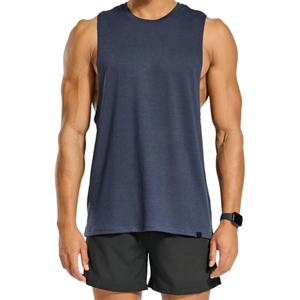Camiseta sin mangas azul marino para hombre, cuello redondo, color sólido, de secado rápido, tejida, deportiva, para entrenamiento. - Product Image 1
