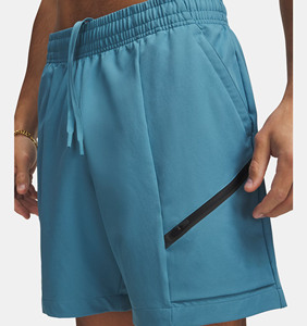 Men Blue Woven Athletic Shorts Regular Fit Solid Color Casual Style Zipper Pocket Design - Product Image 4