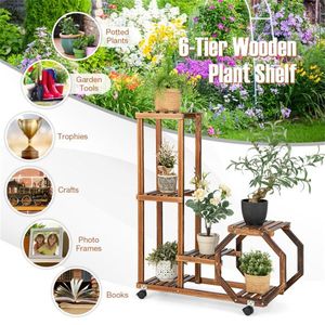 Wooden Table Plant Stand with Wheels for Indoor Plants and Outdoor Garden Features - Product Image 5
