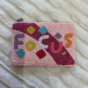 Pink Glass Beaded Coin Purse Lettering Pattern Seed Bead <b>Wallet</b> Mini Zipper Pouch Small Change Bags Ladies Handbag Accessory - Product Image 1