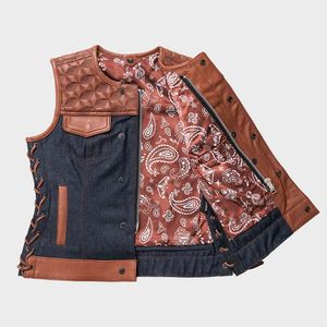 Chaleco de mezclilla y cuero estilo club para mujer - Product Image 1