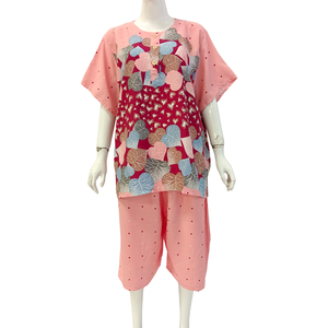 Ensemble deux pièces décontracté pour femme, imprimé floral, en coton et fibre de bambou, manches courtes, coupe ample, taille élastique, col rond, idéal pour l'été - Product Image 4
