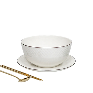 Bol à soupe en porcelaine de style français avec bord texturé, bol blanc avec bord foncé, 19,4 cm - Product Image 4