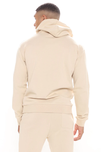 Sweat-shirt à capuche beige pour homme, manches longues, couleur unie, cordon de serrage, avec poches, vêtement d'automne, 100% coton, poids moyen - Product Image 3