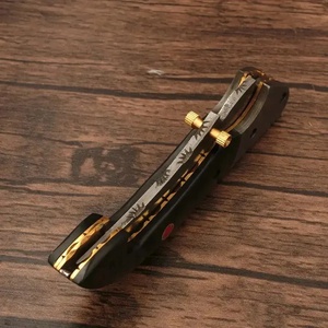 Couteau pliant Damas de qualité industrielle supérieure, manche en bois Pakka, lame droite à pointe tombante, étui en cuir, Pasha Enterprises - Product Image 4