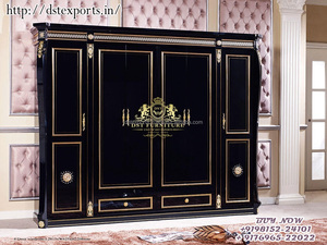 Armoire de style européen noir royal pour chambre Armoire en bois sculpté à la main en or noir Armoire en bois roumain pour chambre à coucher - Product Image 2