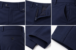 Pantalones de vestir formales para hombre, azul marino, corte recto, con cierre de botón, antiarrugas, mezcla de lana de peso medio, 100% algodón - Product Image 6